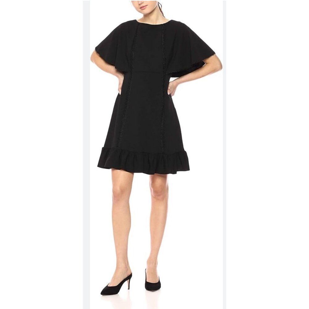 Nanette Lepore Women Stretch Crepe Lattice Flounce Hem Caplet Dress Size 10